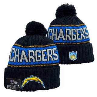 Wholesale NFL Los Angeles Chargers New Era Black 2024 Sideline Cold Weather Cuffed Knit Hat with Pom 3026