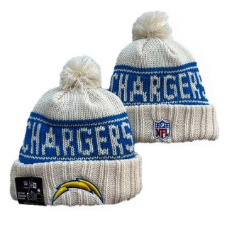 Wholesale NFL Los Angeles Chargers New Era Cream 2024 Sideline Cuffed Knit Hat with Pom 3027