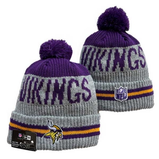 Wholesale NFL Minnesota Vikings New Era Gray Runner 2024 Cold Weather Cuffed Knit Hat with Pom 3051