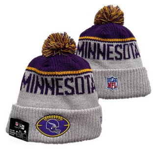 Wholesale NFL Minnesota Vikings New Era Stone 2024 Sideline Historic Cuffed Knit Hat with Pom 3052