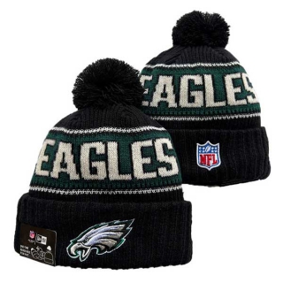 Wholesale NFL Philadelphia Eagles New Era Black 2024 Sideline Cold Weather Cuffed Knit Hat with Pom 3073