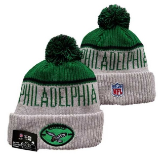 Wholesale NFL Philadelphia Eagles New Era Stone 2024 Sideline Historic Cuffed Knit Hat with Pom 3076