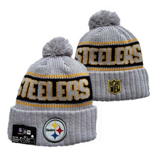 Wholesale NFL Pittsburgh Steelers New Era Gray 2024 Sideline Cold Weather Cuffed Knit Hat with Pom 3062