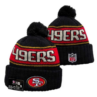 Wholesale NFL San Francisco 49ers New Era Black 2024 Sideline Cold Weather Cuffed Knit Hat with Pom 3058