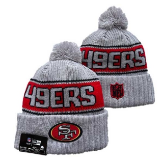 Wholesale NFL San Francisco 49ers New Era Gray 2024 Sideline Cold Weather Cuffed Knit Hat with Pom 3060