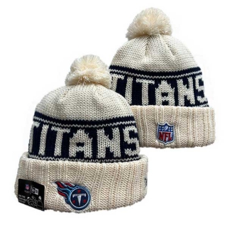 Wholesale NFL Tennessee Titans New Era Cream 2024 Sideline Cuffed Knit Hat with Pom 3046