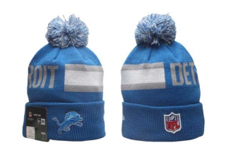 Wholesale NFL Detroit Lions New Era Blue 2024 Sideline Tech Knit Beanies Hat With Pom 5009