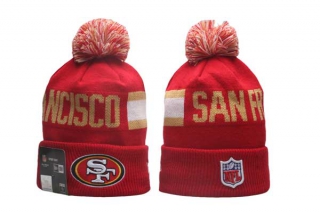 Wholesale NFL San Francisco 49ers New Era Red 2024 Sideline Tech Knit Beanies Hat With Pom 5032