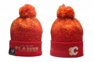 Wholesale NHL Calgary Flames New Era Red Gold Gradient Cuffed Knit Beanies Hat With Pom 5001