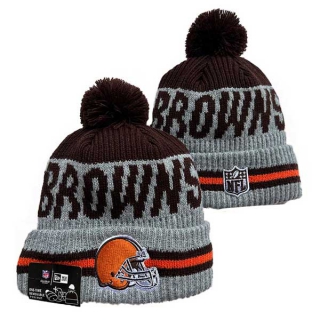 NFL Cleveland Browns New Era Gray Brown Runner Cuff Knit Beanies Hat With Pom 3050