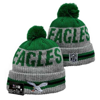 NFL Philadelphia Eagles New Era Gray Green Runner Cuff Knit Beanies Hat With Pom 3077