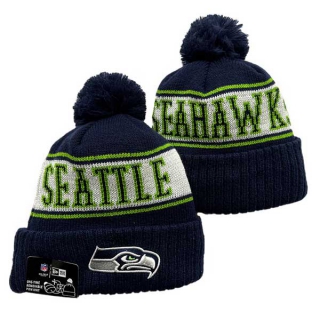 NFL Seattle Seahawks New Era Navy Knit Beanies Hat With Pom 3069