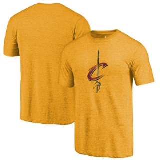 Men's NBA Fanatics Branded Cleveland Cavaliers Gold Distressed Logo Tri-Blend T-Shirt
