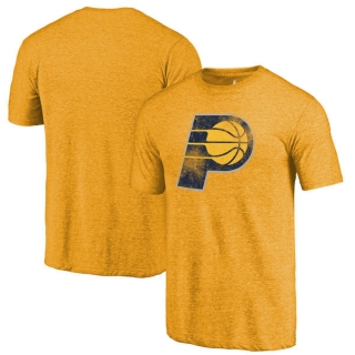 Men's NBA Fanatics Branded Indiana Pacers Gold Distressed Logo Tri-Blend T-Shirt