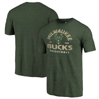 Men's NBA Fanatics Branded Milwaukee Bucks Hunter Green Vintage Arch Tri-Blend T-Shirt