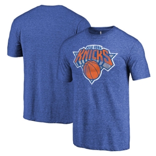 Men's NBA Fanatics Branded New York Knicks Heathered Blue Distressed Primary Logo Tri-Blend T-Shirt