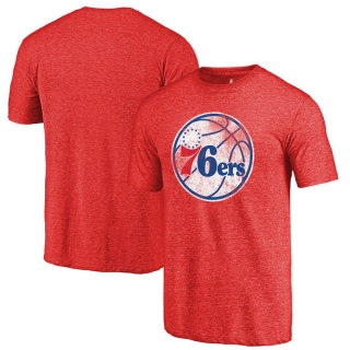 Men's NBA Fanatics Branded Philadelphia 76ers Red Distressed Logo Tri-Blend T-Shirt
