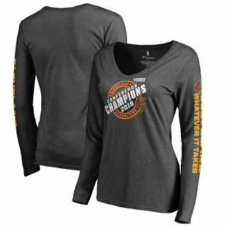 Women's Cleveland Cavaliers Fanatics Branded 2018 Eastern Conference Champions Keyhole Slogan Long Sleeve V-Neck T-Shirt – Heather Charcoal