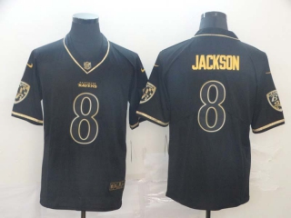 Men's NFL Baltimore Ravens #8 Lamar Jackson Nike Retro Black Gold Jerseys (31)