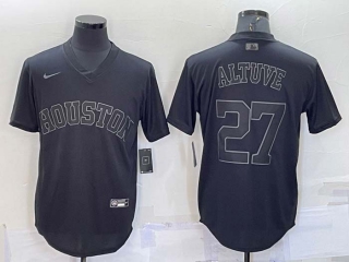 Men's Houston Astros #27 Jose Altuve Black Pullover Turn Back The Clock Stitched Cool Base Jersey
