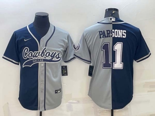 Men's Dallas Cowboys #11 Micah Parsons Navy Blue Grey Two Tone With Patch Cool Base Stitched Baseball Jersey
