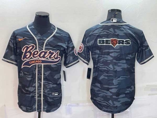 Men's Chicago Bears Grey Camo Team Big Logo With Patch Cool Base Stitched Baseball Jersey
