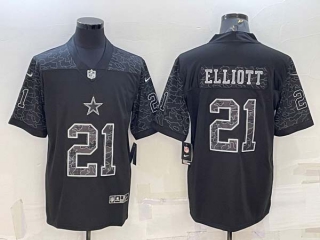 Men's Dallas Cowboys #21 Ezekiel Elliott Black Reflective Limited Stitched Football Jersey