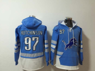Men's Detroit Lions #97 Aidan Hutchinson Blue Pocket Stitched NFL Pullover Hoodie