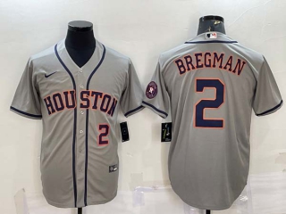 Men's Houston Astros #2 Alex Bregman Number Grey With Patch Stitched MLB Cool Base Nike Jersey