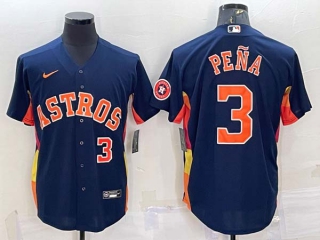 Men's Houston Astros #3 Jeremy Pena Number Navy Blue With Patch Stitched MLB Cool Base Nike Jersey