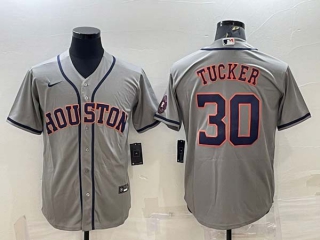 Men's Houston Astros #30 Kyle Tucker Grey With Patch Stitched MLB Cool Base Nike Jersey