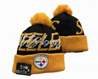 NFL Pittsburgh Steelers New Era Black Gold Confident Cuffed Knit Hat with Pom 3048