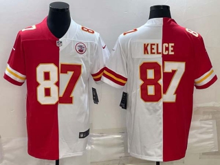 Men's Kansas City Chiefs #87 Travis Kelce Red & White Split Limited Stitched Jersey