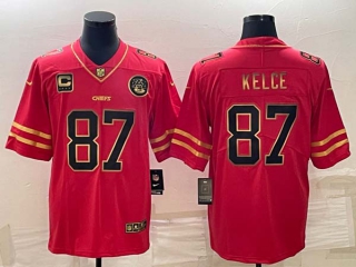 Men's Kansas City Chiefs #87 Travis Kelce Red Gold With C Patch Stitched Football Jersey