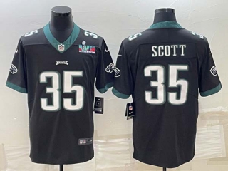 Men's Philadelphia Eagles #35 Boston Scott Black Super Bowl LVII Patch Vapor Untouchable Limited Stitched Jersey