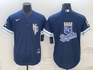 Men's Kansas City Royals Big Logo 2022 Navy Blue City Connect Cool Base Stitched Nike Baseball Jersey