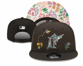 MLB Miami Marlins Watercolor Floral Black New Era 9FIFTY Snapback Hat 3004