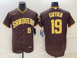 Men's San Diego Padres #19 Tony Gwynn Number Brown Stitched MLB Flex Base Nike Jersey