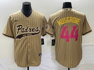Men's San Diego Padres #44 Joe Musgrove Tan Pinstripe 2023 City Connect Cool Base Stitched Jerseys