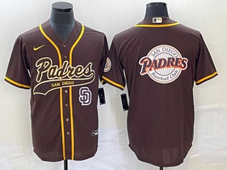 Men's San Diego Padres Blank Borwn Big Logo Cool Base With Patch Stitched Baseball Jerseys
