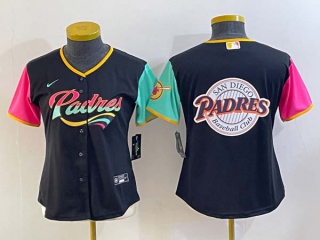 Women's San Diego Padres Blank Black Big Logo 2022 City Connect Cool Base Stitched Jerseys