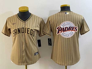 Women's San Diego Padres Blank Tan Pinstripe Big Logo 2023 City Connect Cool Base Stitched Jerseys