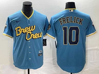Men's Milwaukee Brewers #10 Sal Frelick Nike Powder Blue 2022 City Connect Jersey