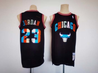 Men's NBA Chicago Bulls #23 Michael Jordan Black Colorful Jersey