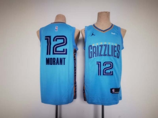 Men's NBA Memphis Grizzlies #12 Ja Morant Blue Jordan Brand FedEx Patch Jersey