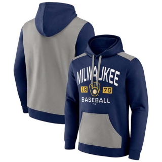 Men's MLB Milwaukee Brewers Fanatics Branded Navy Gray Chip In Team Pullover Hoodie