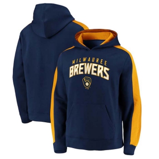 Men's MLB Milwaukee Brewers Navy Gold Team Arch Pullover Hoodie