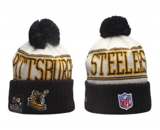 NFL Pittsburgh Steelers New Era Black White 2023 Cold Weather Historic Pom Beanies Knit Hat 5024