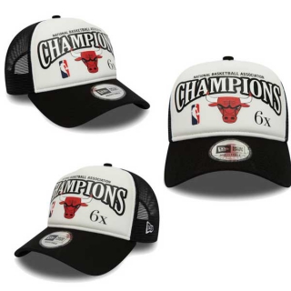 NBA Chicago Bulls New Era White Black 6x League Champs Commemorative 9FORTY Trucker Snapback Hat 2242
