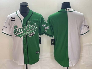 Men's NFL Philadelphia Eagles Green White Split Cool Base Stitched Baseball Jersey (4)